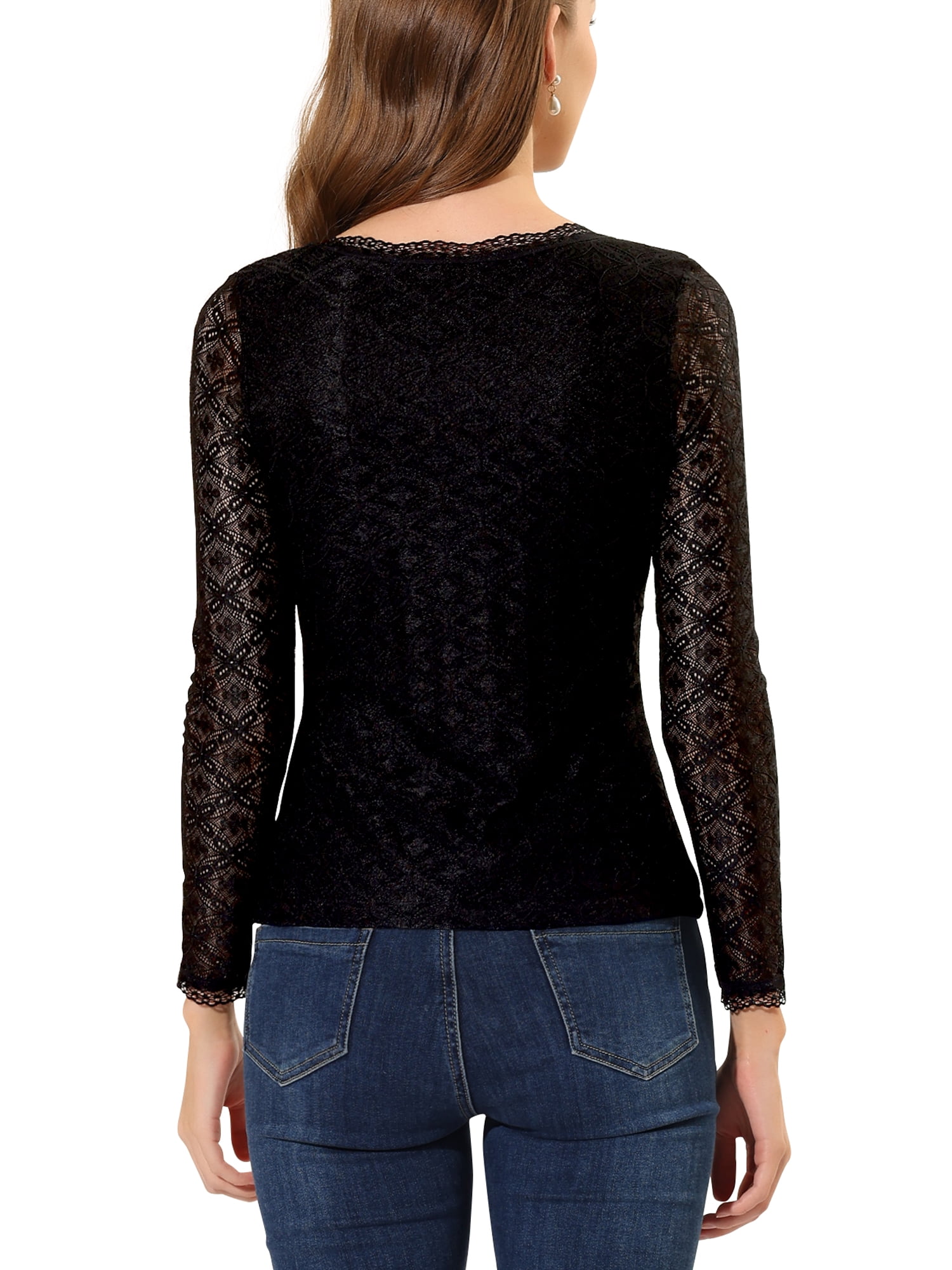 DARING DIVA Sheers Flower Embroidery Lace Top M Black