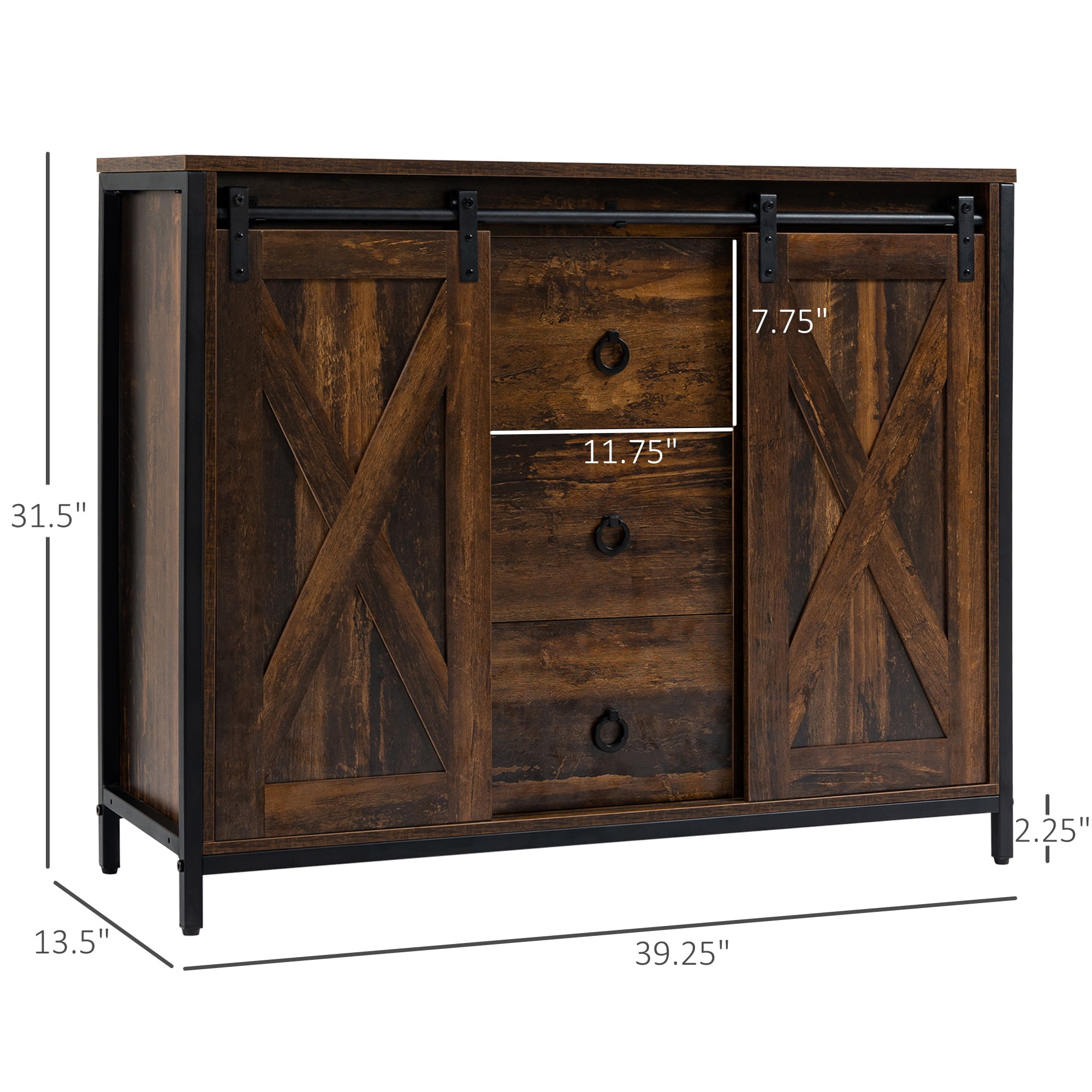 HOQBN Buffet Cabinet, Farmhouse Kitchen Sideboard Storage Credenza with Sliding Barn Doors, Multipurpose Storage Furniture for Dining Room, Living Room and Hallway, Brown