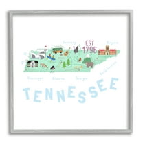 Stupell Industries Tennessee Visual State Map Travel & Places Painting Gray Framed Art Print Wall Art