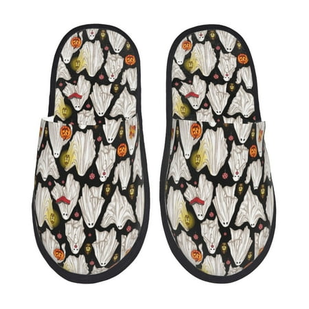 Balery Different Ghosts Slient Indoor Furry Fleece Comfort House Shoes Soft Non-Slip Home Shoes Cotton slippers House Slippers-- Large