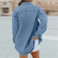 thumbnail image 4 of Women’s Oversized Button Up Frayed Hem Shacket Long Sleeve Pockets Denim Jean Jacket Blue XL, 4 of 4