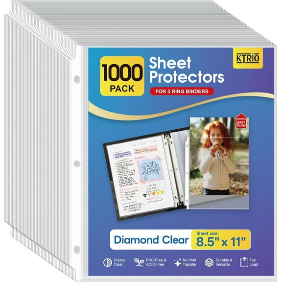 1000 Pack Sheet Protectors 8.5 x 11 inch, Clear Page Protector for 3 Ring Binder, Plastic Sleeves for Binders, Top Loading Paper Sheets Document Sleeve Letter Size, Office & Home