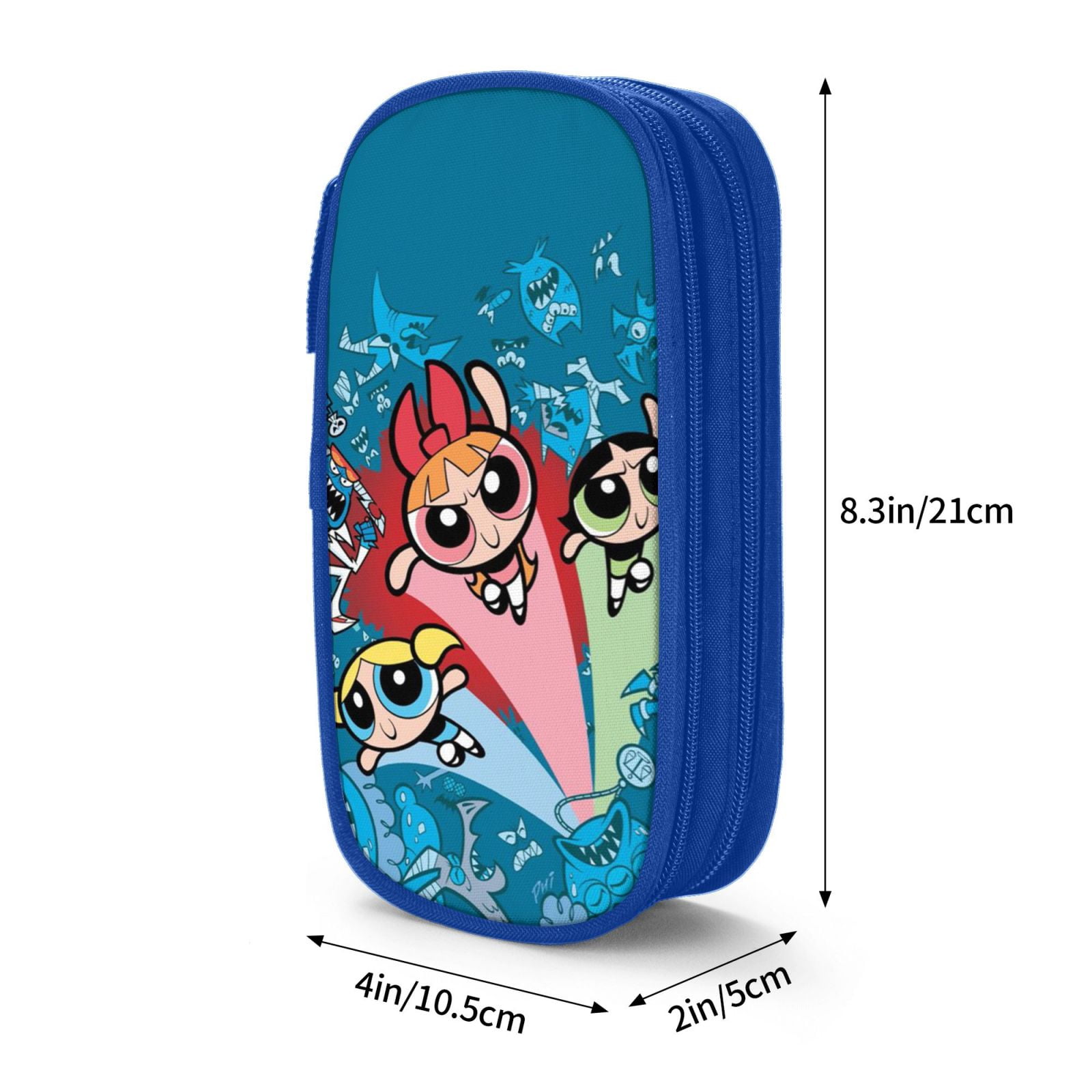 The Powerpuff Gi-rls Pencil Case Large Capacity Pencil Pouch Penbag Office Stationery Organizer Travel Makeup Bag Blue