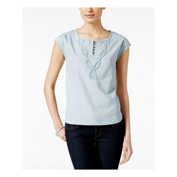 VINTAGE AMERICA BLUES $70 Womens 1476 Light Blue Embellished Tunic Top S B B