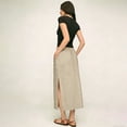 thumbnail image 5 of Maxi Skirts for Women Elastic High Waist Drawstring Ankle-Length Skirt with Side Slit Trendy Loose Fit Versatile Clothes for Casual Daily Khaki M, 5 of 5