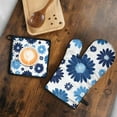 thumbnail image 5 of Blue Pioneer Flower Kitchen Oven Mitt and Pot Holder Sets 2 Pcs for Baking, Cooking and Grilling, Heat Resistant Up To 392 °F, 5 of 7