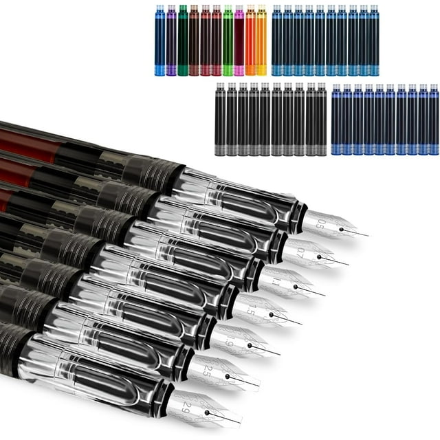 Calligraphy Set, 7 Pcs Fountain Pen with Different Replaceable Nib and 40 Replaceable Ink Cartridge in 11 Color for Beginner Writing and Drawing Calligraphy Kit for Greeting Card Signature