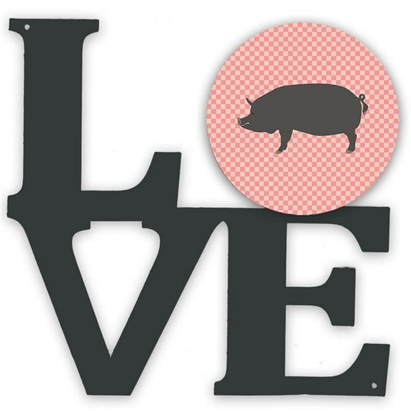 Berkshire Pig Pink Check Metal Wall Artwork LOVE