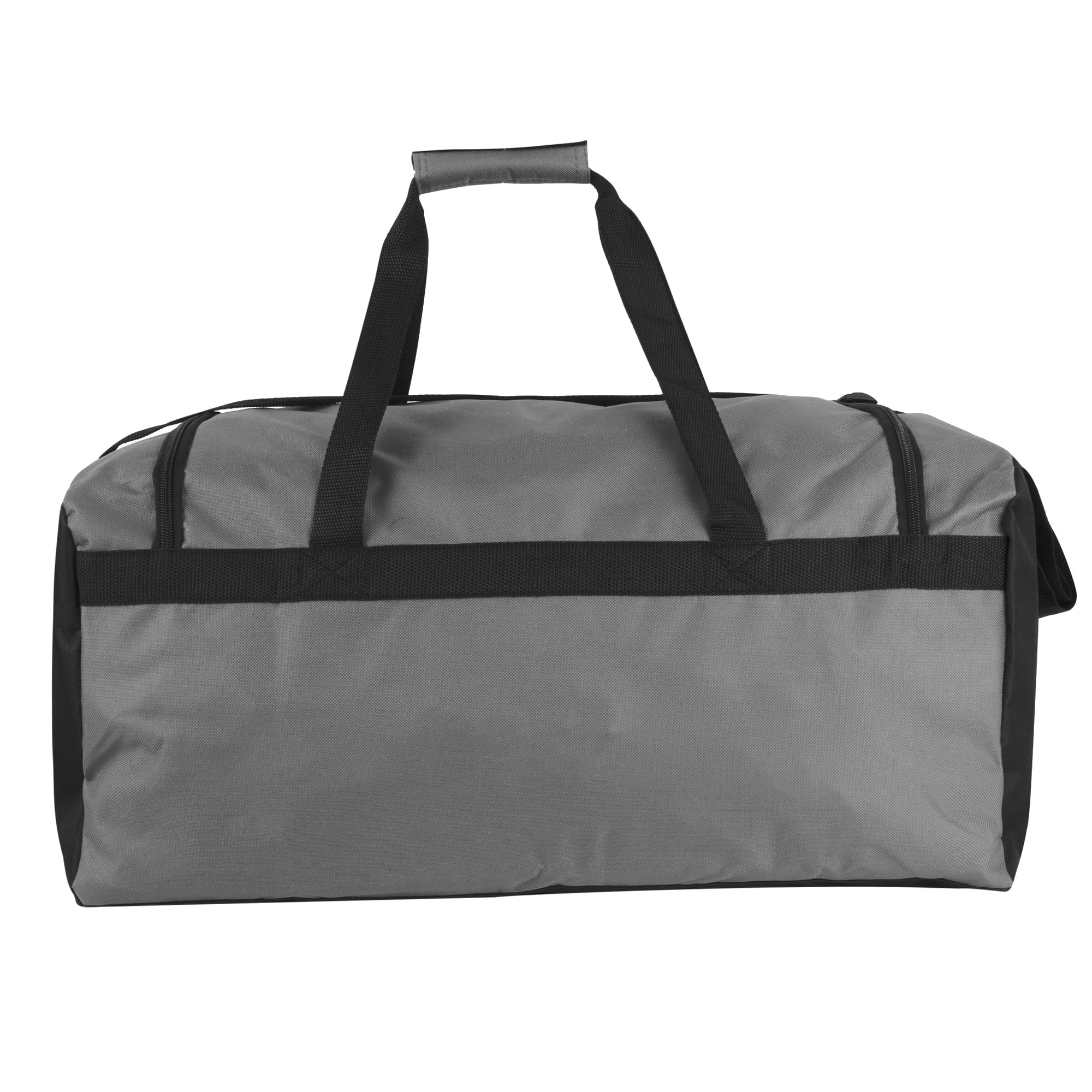 24 Pack of Bulk Wholesale 40 Liter 22 Inch Duffle Bags with Reflective Stripe, Front Accessory Pocket, Velcro Handles and Luggage Strap for Sports, Gym & Traveling in Gray