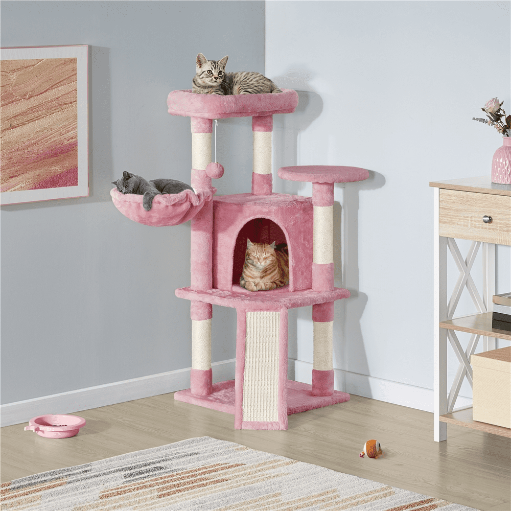 Alden Design 42"H Multilevel Cat Tree Tower with Condo and Perches, Pink