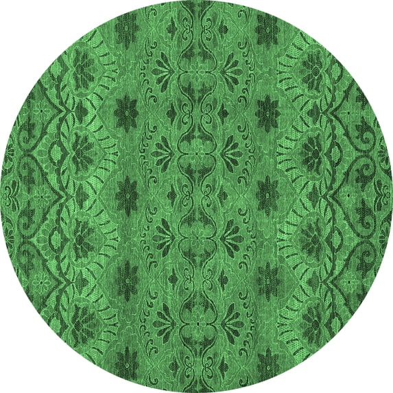 Ahgly Company Indoor Round Abstract Emerald Green Modern Area Rugs, 6' Round