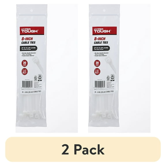 (2 pack) Hyper Tough 8inch Cable Tie Natural 20Pcs
