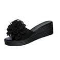 thumbnail image 2 of Womens Sandles Women's Women's Fashionable Casual Summer Solid Color Floral Peep Toe Wedge Sandals,Black,42, 2 of 9