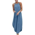thumbnail image 2 of Homenesgenics Summer Dresses for Women Clearance under $10 Women's Summer Loose Denim Camisole Dress Sleeveless Solid Color Skirt Long Skirt Blue M, 2 of 9