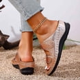 thumbnail image 4 of Slip On Wedge Slides for Women Comfortable Glitter Mules Non Slip Platform Sandals Lightweight Open Toe Retro Beach Shoes Gold Size 8, 4 of 6