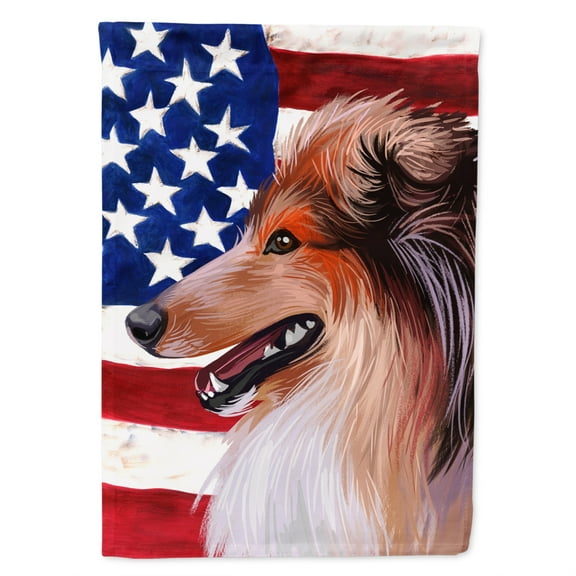 Scotch Collie Dog American Flag Flag Canvas House Size