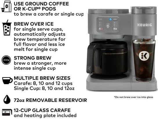 KeurigK-Duo Essentials, Hot & Iced Single-Serve KCup Pod Coffee Maker & Carafe, Moonlight Grey