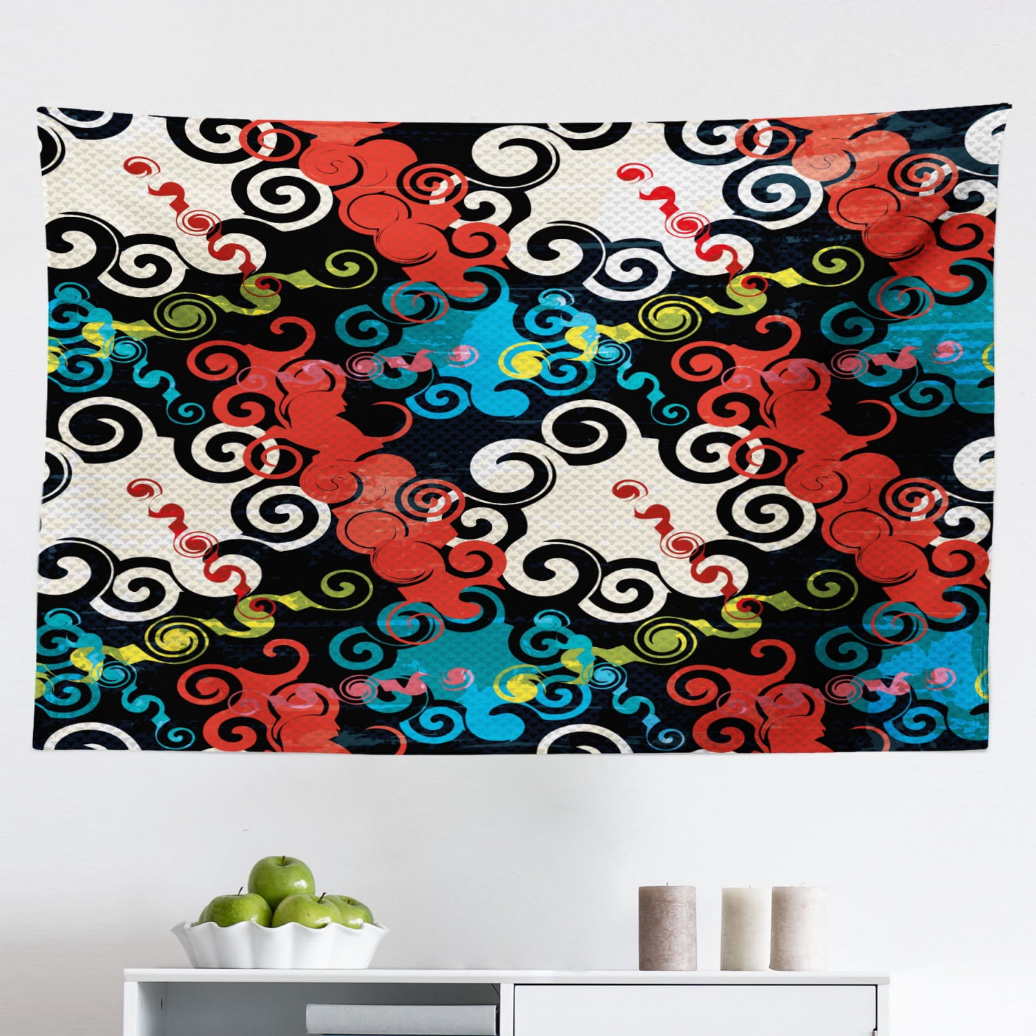 Psychedelic Tapestry, Boho Style Digital Tie Dye Effect Graphic with