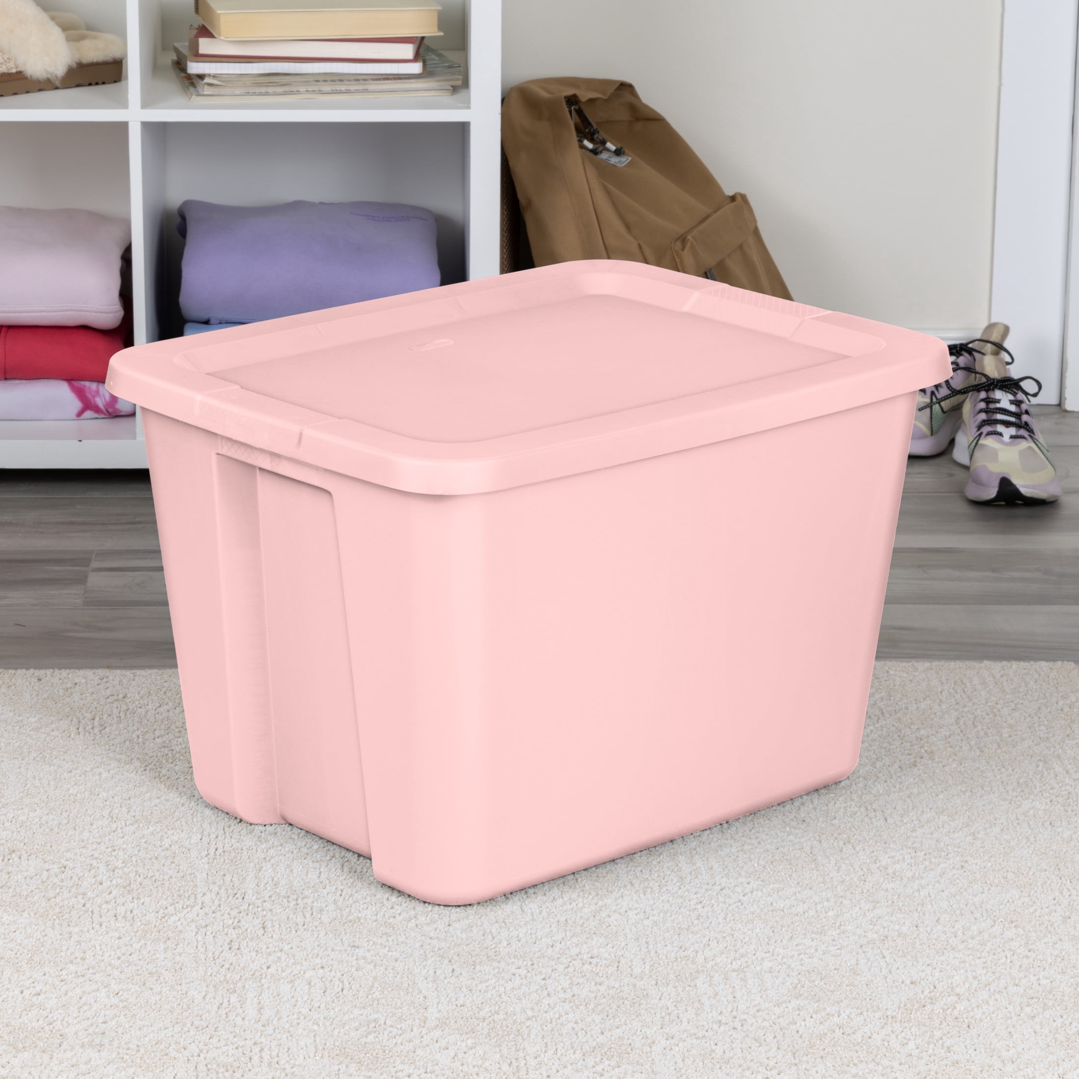 Sterilite Large Storage Bin, 18 Gallon Plastic Storage Container with Snap-On Lid, Pink