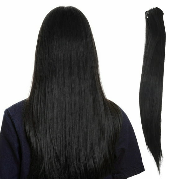NIAIZEK 7-Piece Black Clip-In Synthetic Hair Extensions for Women, Adds Volume and Length, Perfect for Daily Wear
