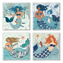 Thirstystone "Mermaid Island" 4-Pack Tumbled Tile Coasters 4" Square