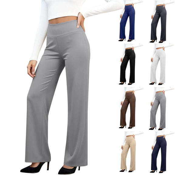 Women Dress Pants Stretchy Pull On Work Pants Wide Leg Yoga Pant High Waist Trouser Pant Business Casual Slacks Blue M