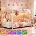 thumbnail image 3 of Zimtown Twin-over-Twin Bunk Bed with Storage Drawer and LED light, Low Profile Bed Frame with Charging Station, White, 3 of 9