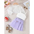 thumbnail image 2 of Bagilaanoe 3Pcs Toddler Baby Girls Summer Clothes Long Sleeve Hollow Tops + Sleeveless Camisole + Pleated Skirt 12M 18M 24M 3T 4T 5T 6T Kids Casual Skirt Set, 2 of 7