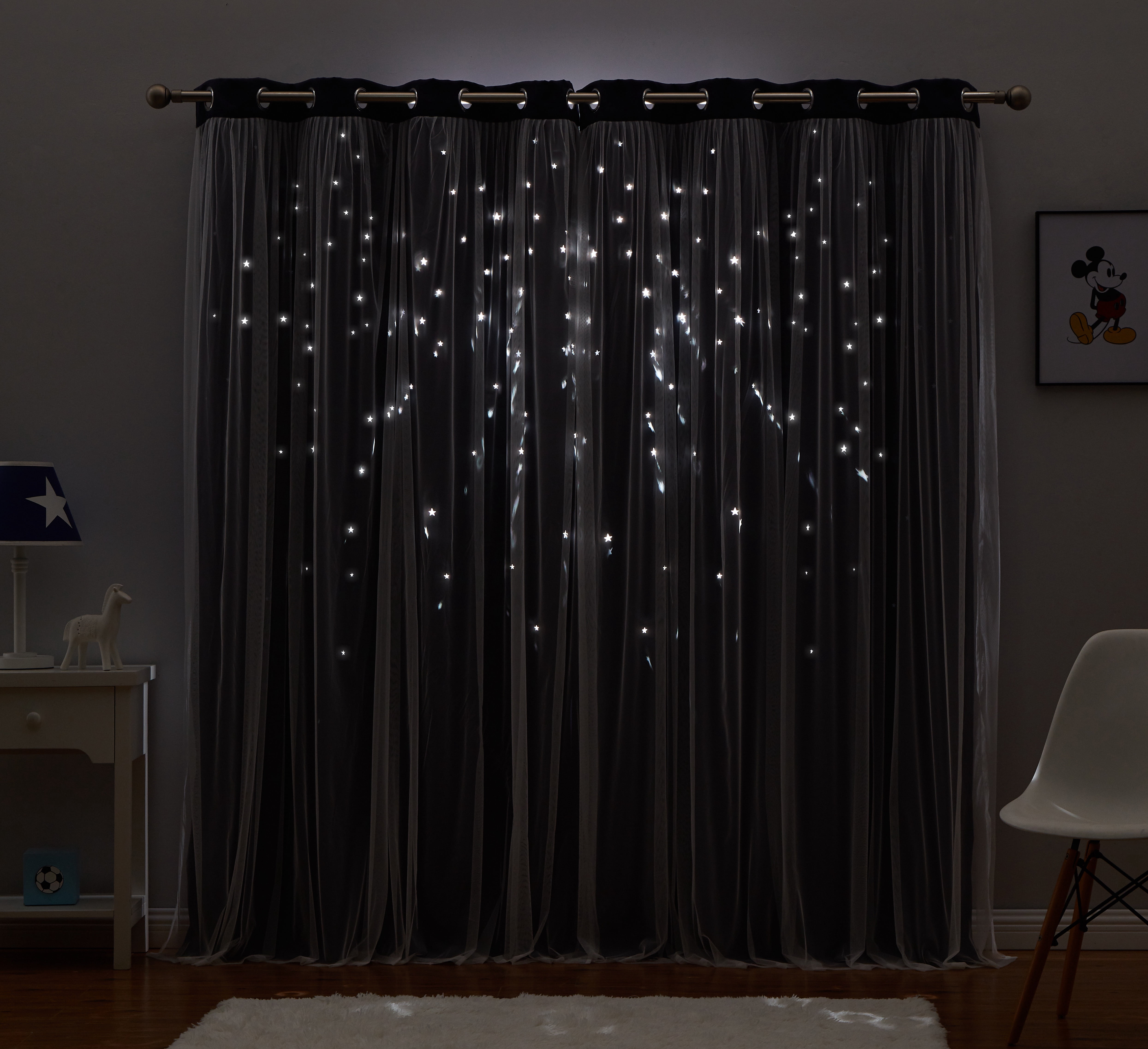 Star Cut-out Blackout Window Panel Pair Navy 50x84X2