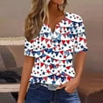 thumbnail image 2 of lcziwo 4th of July Shirts Women Plus Size V Neck Blouses Three Quarter Sleeve Button Up T-shirt Patriotic Stars Print Casual Tunic Tops Summer 2025 Multicolor,XL, 2 of 5