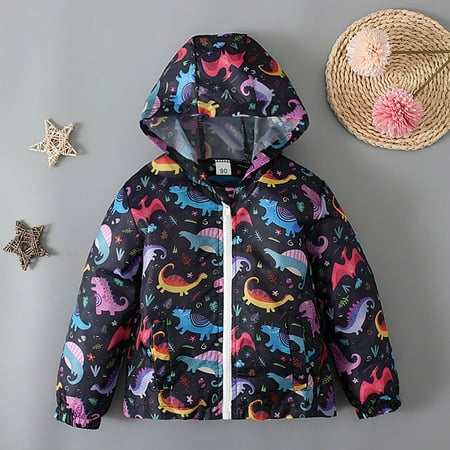 

Juebong Jackets for Baby Clearance Children Spring And Autumn Models Long Sleeved Printed Hooded Zipper Jacket Windbreaker Children Clothing