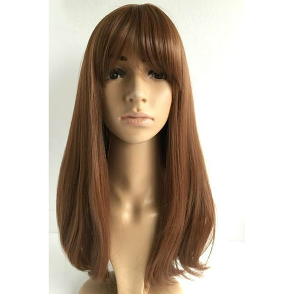 Soimiss Long Straight Synthetic Wig with Air Bangs for Women Brown Ventilative Comfortable Daily Wear 22 Inches
