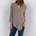 thumbnail image 2 of Lisingtool Button Women Ladies Clothing Loose Shirt Chiffon Zipper Long Sleeves Slanted Hem Plus Size Tops Bronze, 2 of 4