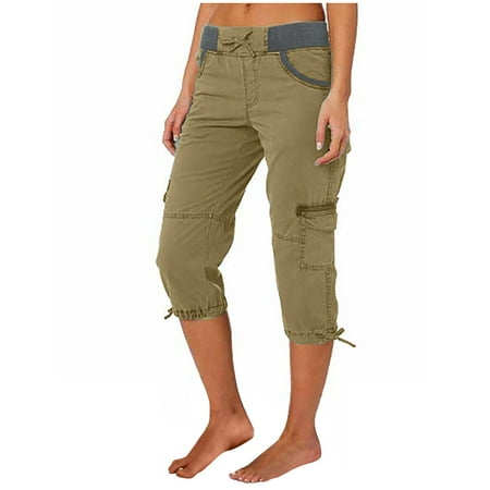 Scyoekwg Womens Shorts with Pockets Fashion Casual Solid Color Shorts High Waist Cargo Pants A-Line Loose Wide Leg Pocket Quick Drying Pants Yellow XL (10)