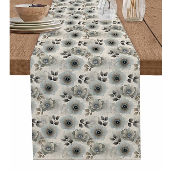 ERUNPONLY Flower Floral Table Runner - 36 Inch Long Retro Country Spring Pastoral Leaves Cotton and Linen Blended Dress Scarves Farmhouse Table Runner for Kitchen Dining, Coffee Table, 13" x 36"