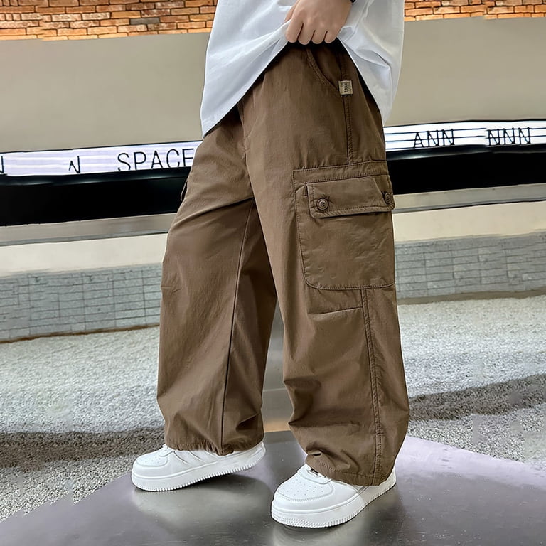 FYDUU Boys Cargo Pants Wide Leg Pants Kids Boy's Drawstring Waist