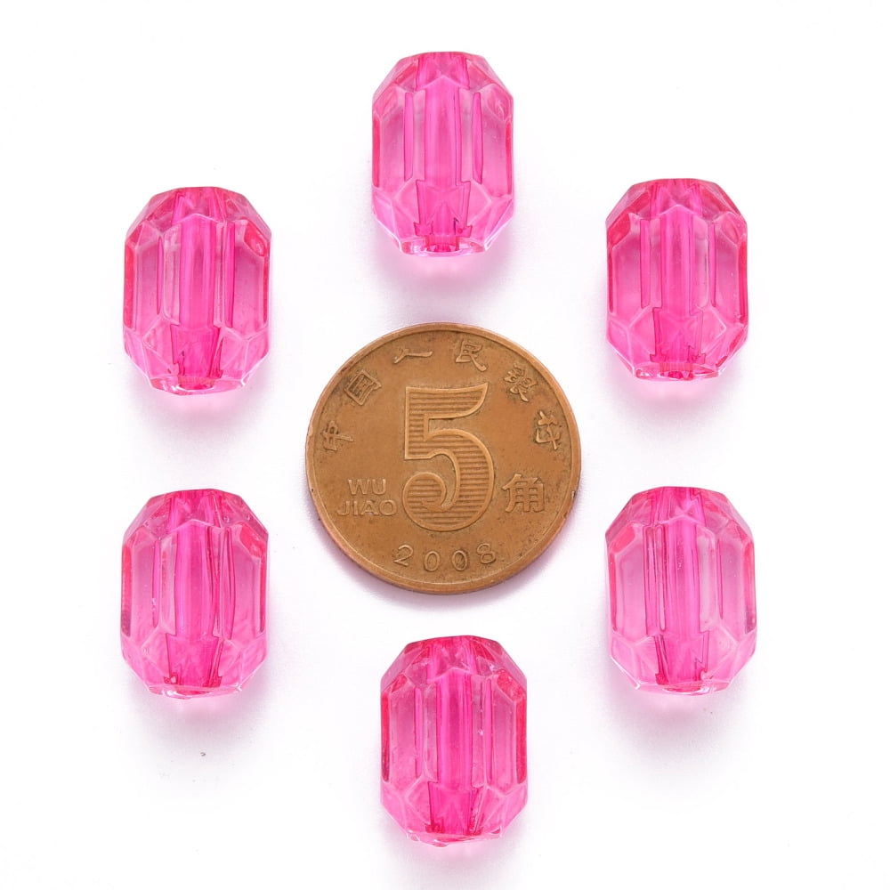 Transparent Acrylic Beads Oval Faceted Hot Pink 14x10x10mm Hole: 2mm 377pcs/500g