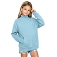 thumbnail image 6 of BLVB Girls Oversized Sweatshirts Solid Color Mock Neck Pullover Tops Long Sleeve Loose Fall Fashion Outfits(Light Blue,9-10 Years), 6 of 7