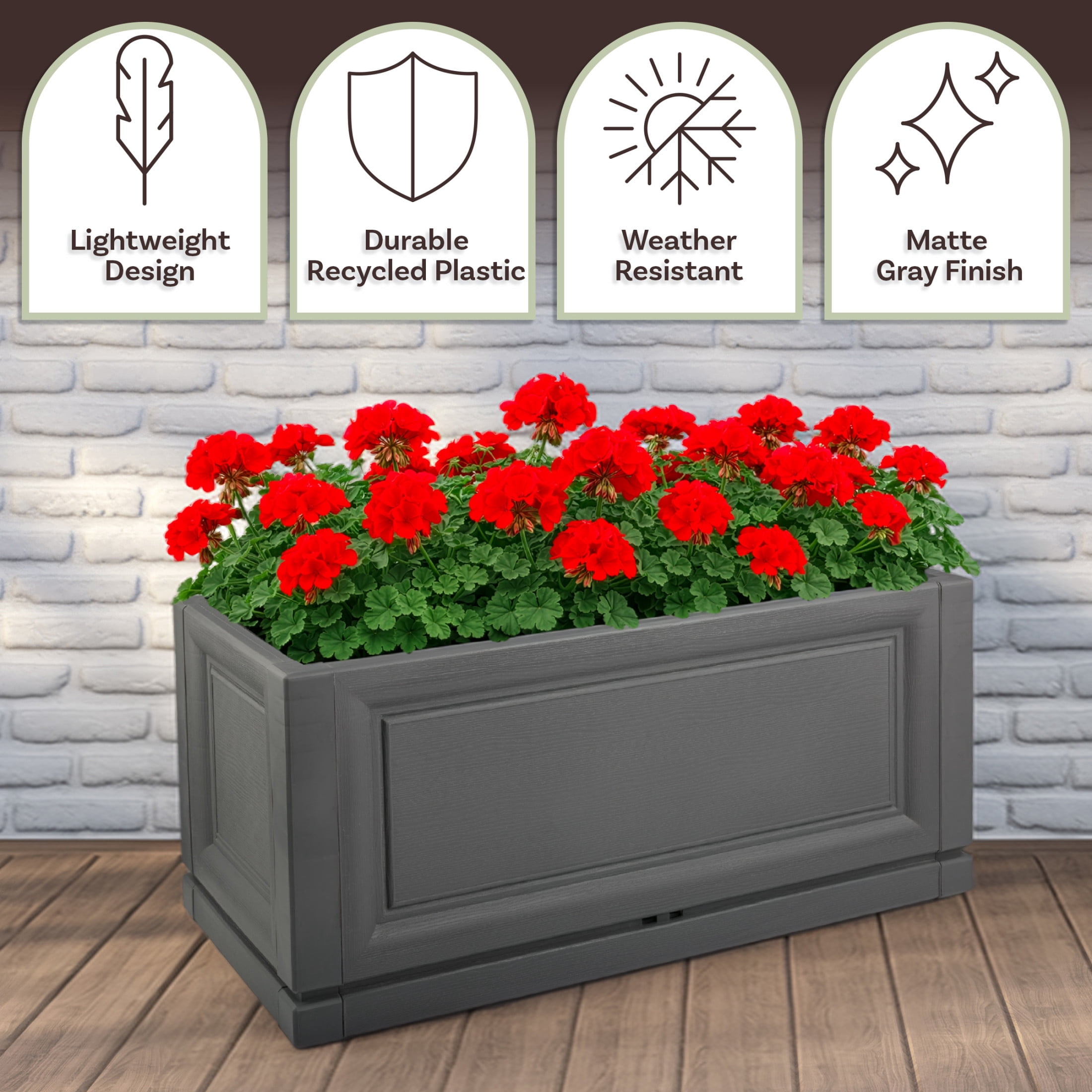 Pure Garden Large Planters for Outdoor Plants 2-Pack - 31.5in Rectangular Long Pots for Plants, Gray