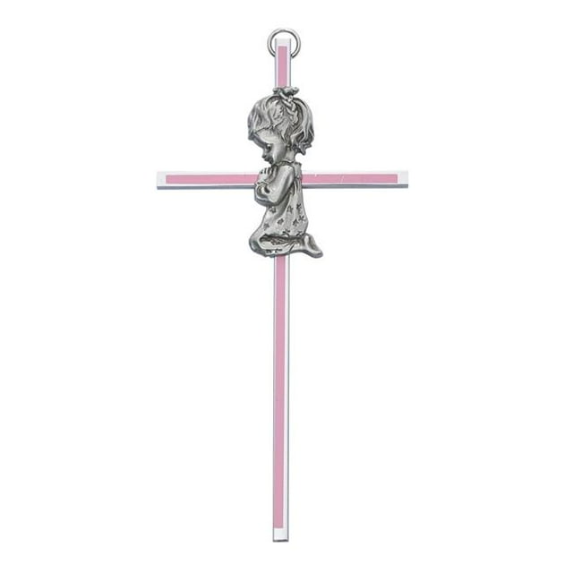 6 in. Pewter Pink Silk Screen Girl Wall Cross Boxed