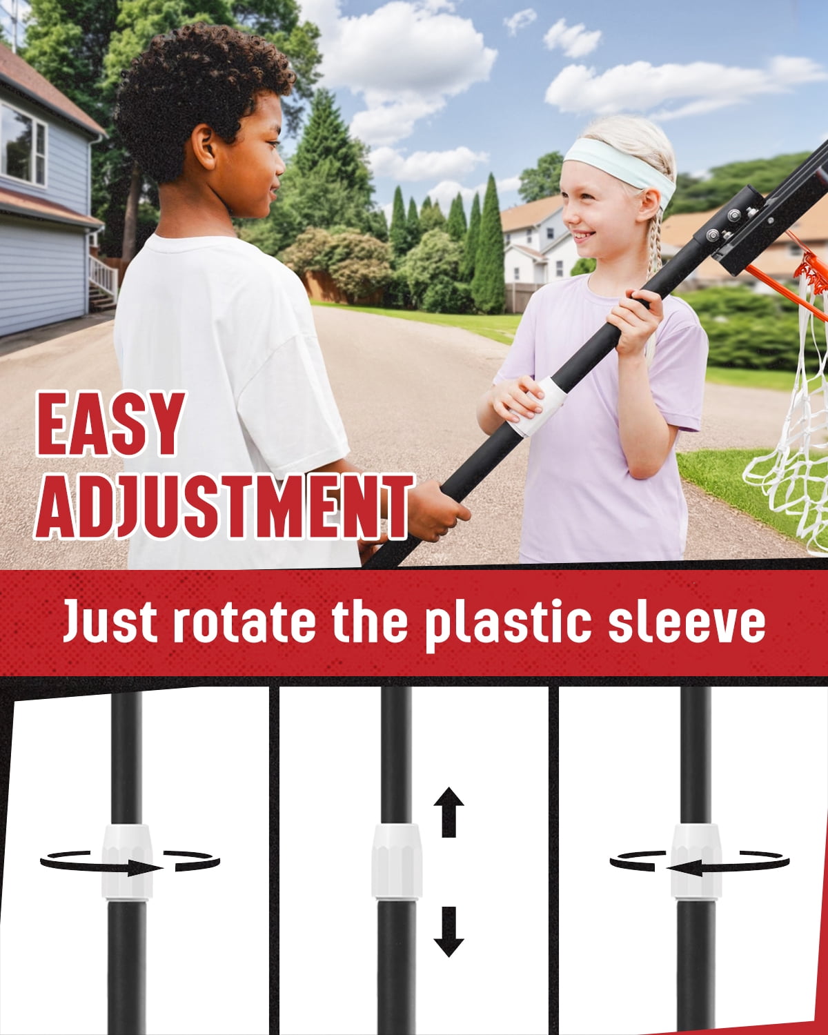 SERAY Adjustable Basketball Hoop for Kids, Teens & Adults, 3.2-7.2 feet Height, Portable Basketball Goal with 29 inch Backboard & 2 Wheels for Indoor & Outdoor Use
