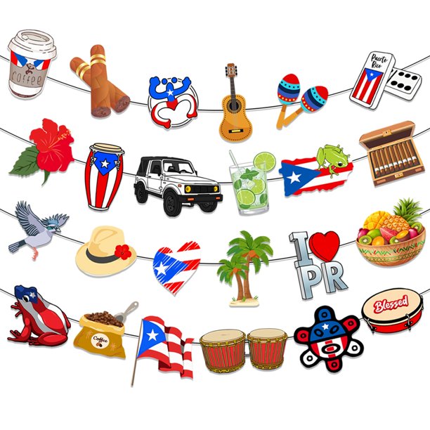 4 Uds. Decoraciones Para Fiestas De Puerto Rico, Pancartas, Decoraciones Para Fiestas De Bad Bunny, Mini Pavas De Puerto Rico