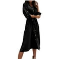 thumbnail image 2 of YHAJDS Women's Fall Winter Casual dress,Women's Dresses Casual Dress Fall Dresses For Women Solid Color Collared Button Waist Tie Long Sleeve Midi Dress Casual Long Sleeve Dresses For Women, 2 of 5