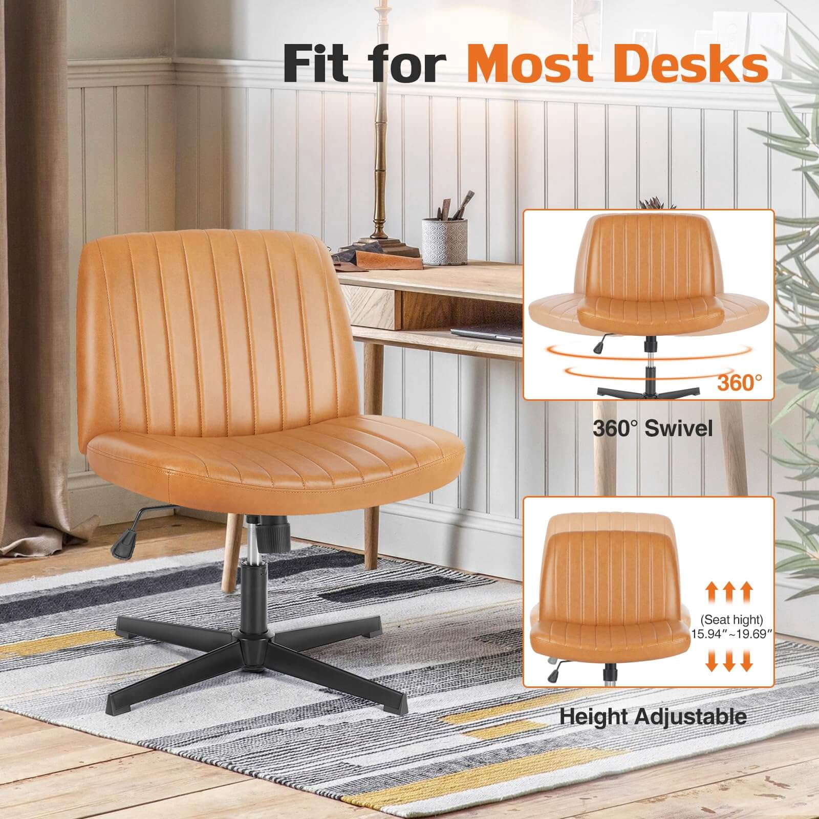 Cross-Legged Armless Swivel Chair without Wheels for Home Office