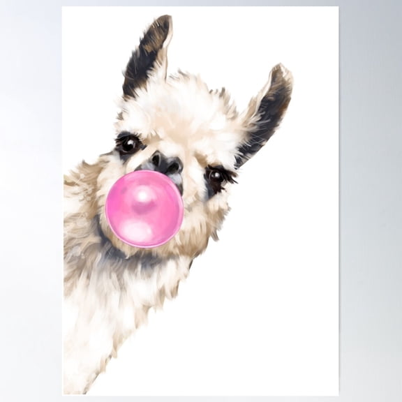 Sneaky Llama With Bubble Gum Poster Wall Art Modern Wall Decor For Living Room Bedroom