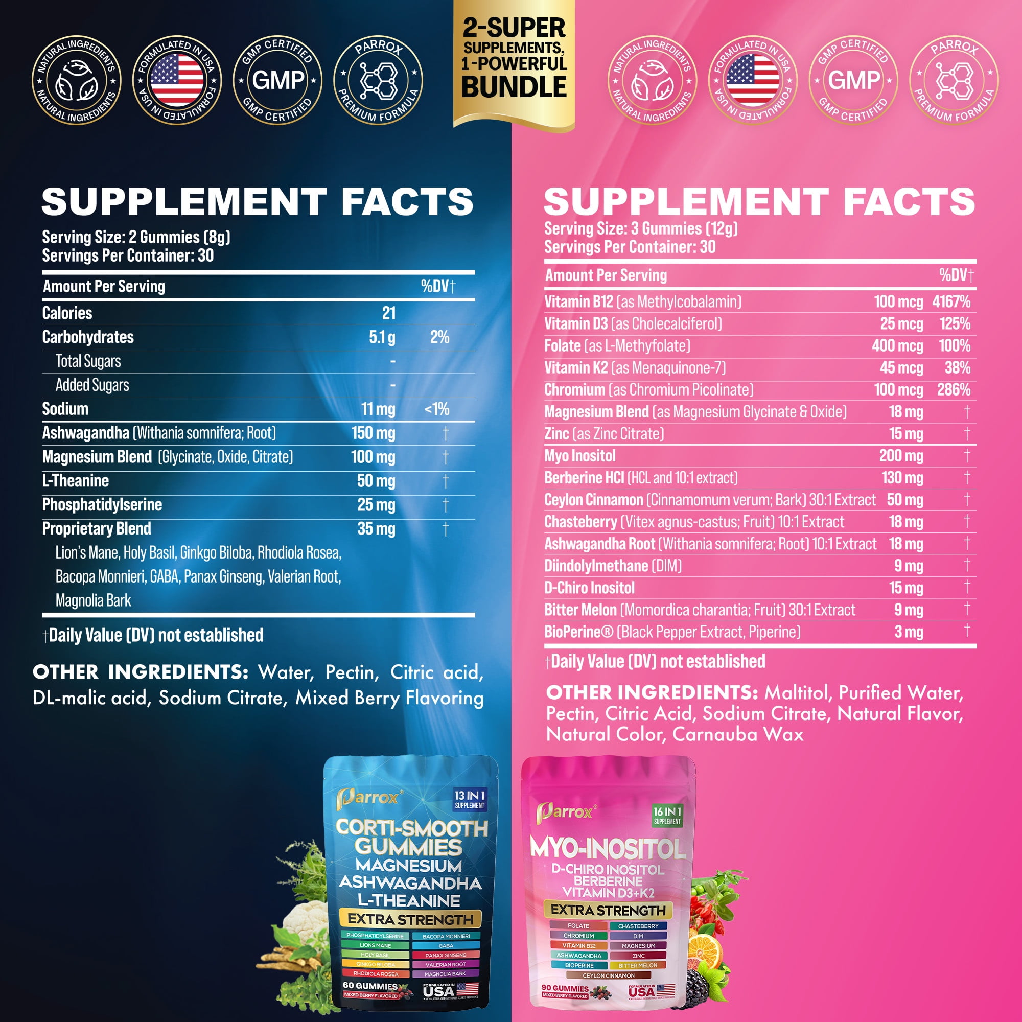 Soothe & Smooth Bundle Gummies - Cortisol & Myo-Inositol Supplement with D-Chiro Inositol, Berberine, Magenesium, Ashwagandha, L-Theanine, Vitamins D3+K2 & B12, Folate, Zinc Lion's Mane (150 Gummies)