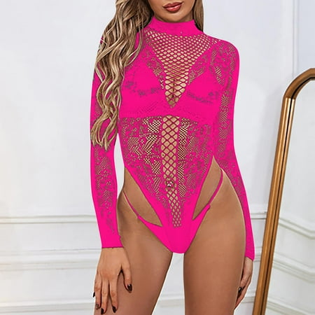 uublik Womens Comfy Lingerie Sets Valentine s Day One Piece Nightwear Lace Nightgown Bodysuit Chemise Sleepwear Hot Pink Free Size