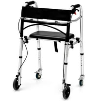 Giantex Folding Walker for Seniors, Height Adjustable Rolling Walker, Metal Frame Walking Aid