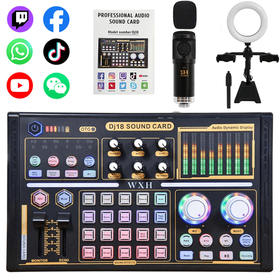 Podcast Equipment Bundle, Recording Studio Package Perfect for Recording, Broadcasting, Live Streaming, DJ18 Voice Changer with WXH1000 Microphone