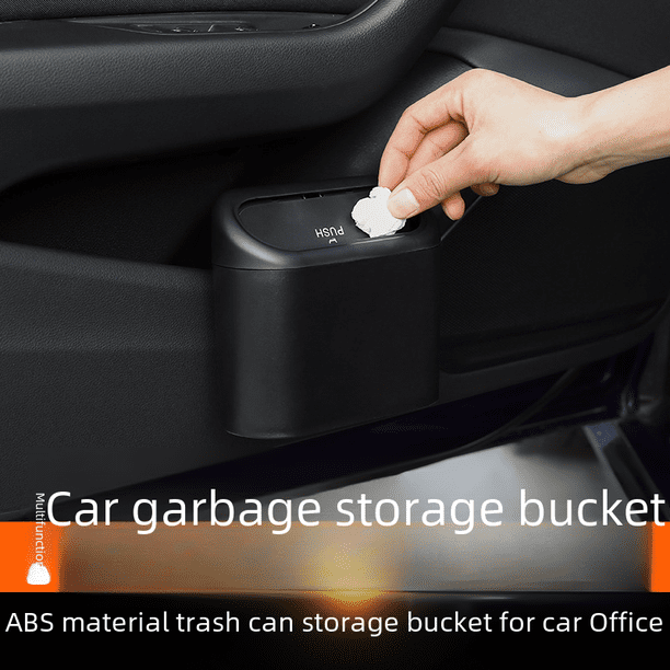 Cubo de basura para puerta de coche, cubo de almacenamiento colgante lateral con tapa, minibolsa de almacenamiento, caja de almacenamiento multifunción para respaldo de silla de coche